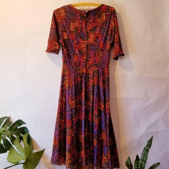 Vintage 70's Ike Clark Slinky Geometric Print Fit and Flare Dress - Picture 5 of 12